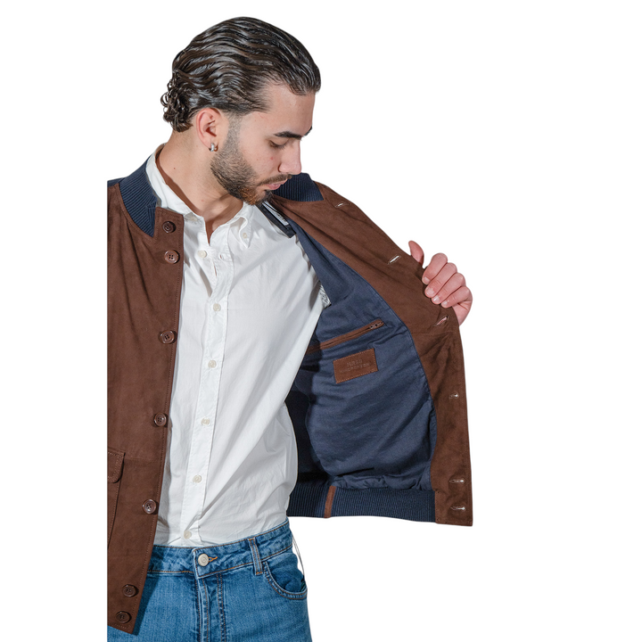 DARK BROWN/BLUE SUEDE/JERSEY JACKET