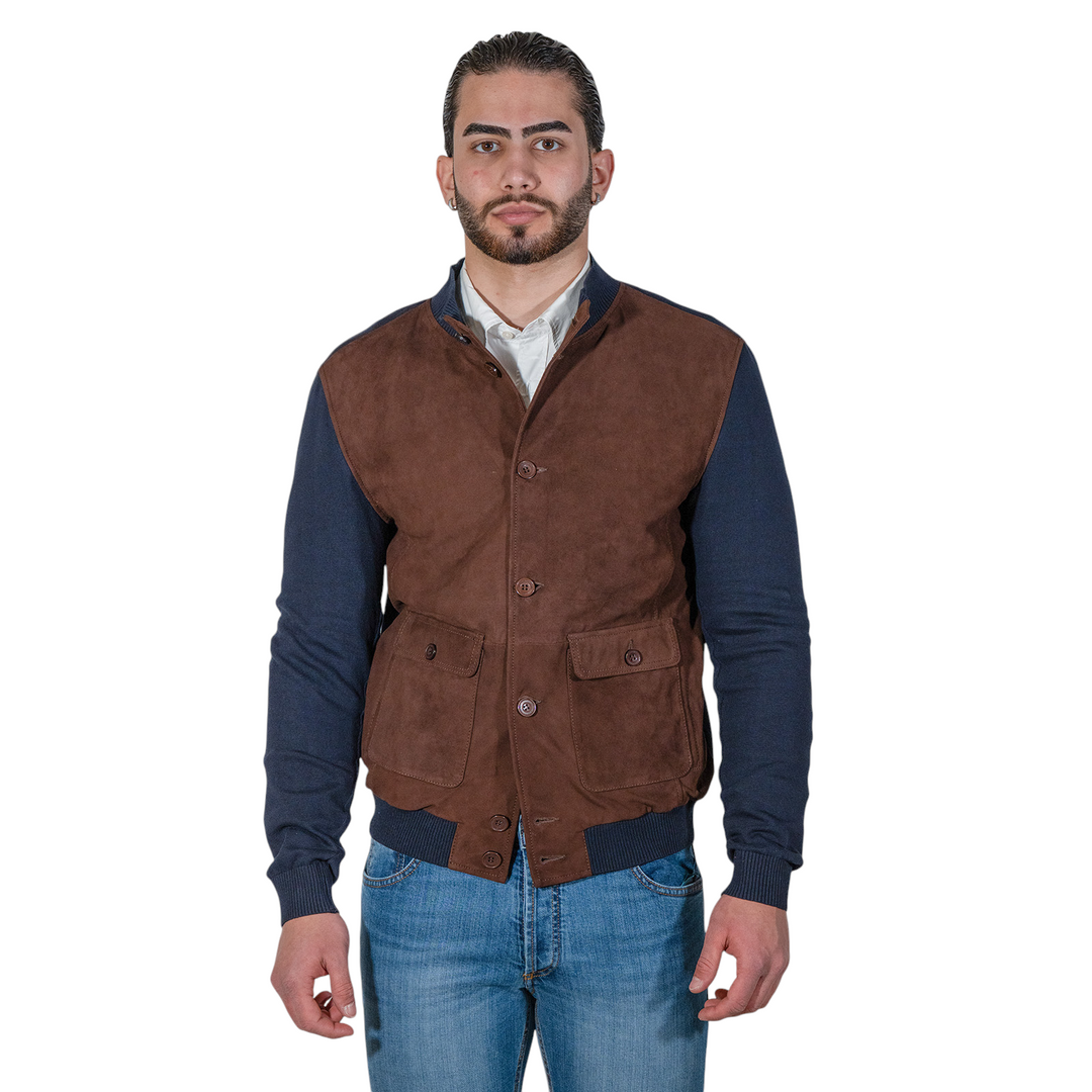 DARK BROWN/BLUE SUEDE/JERSEY JACKET
