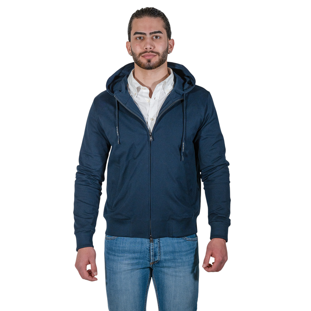 HOODIE ZIP PIQUET Blu