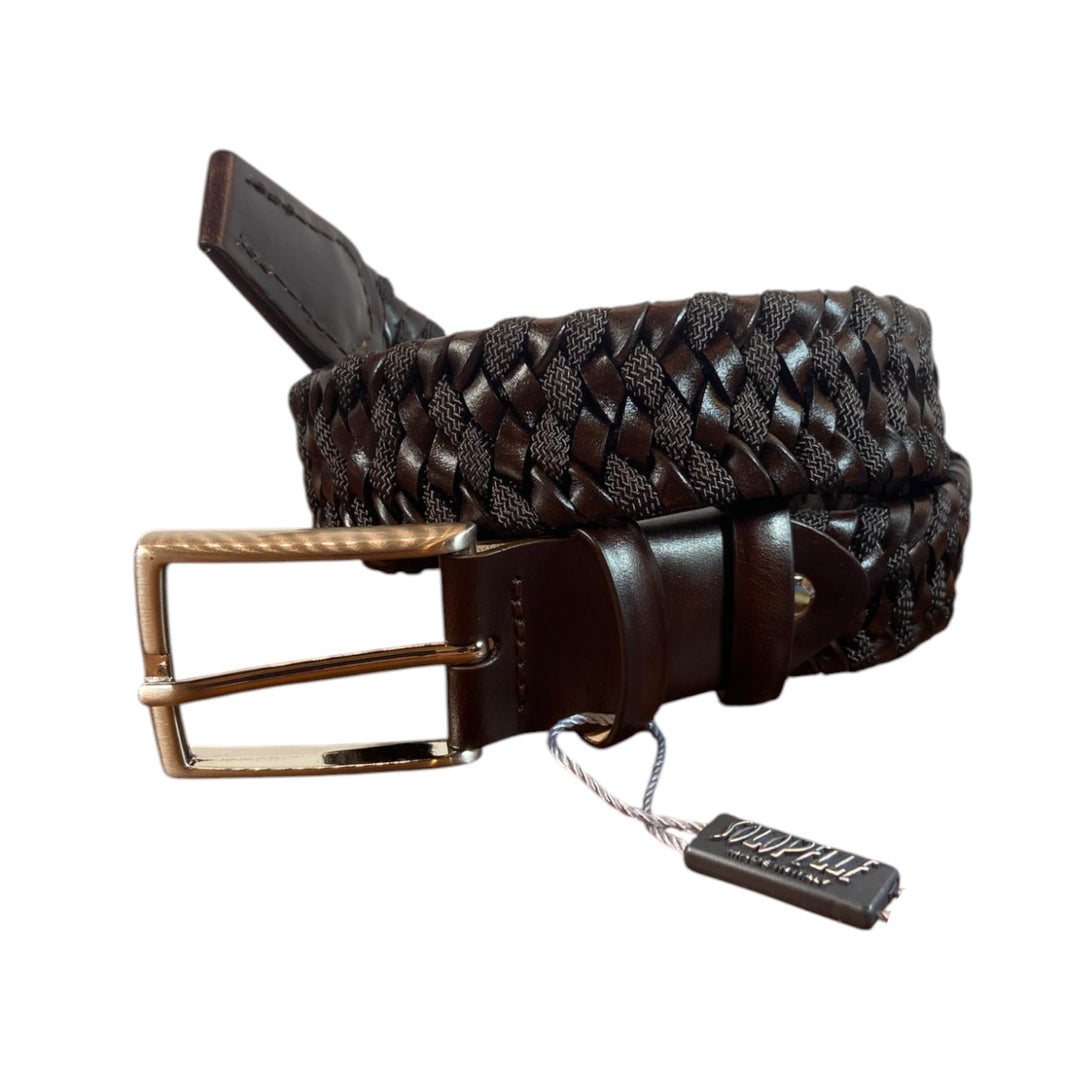 BRAIDED BELT GENUINE LEATHER&CANVAS BROWN