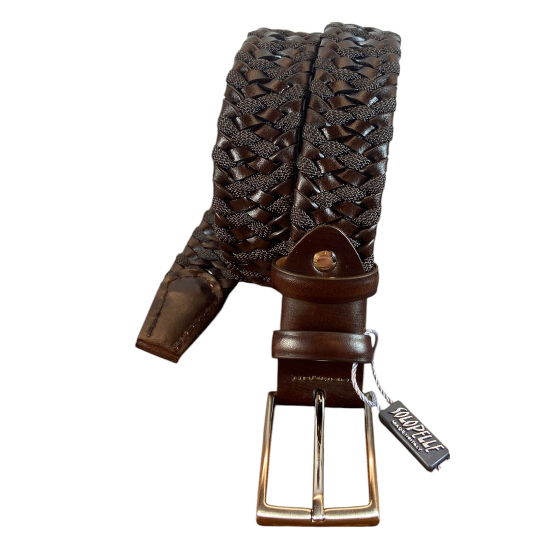 BRAIDED BELT GENUINE LEATHER&CANVAS BROWN
