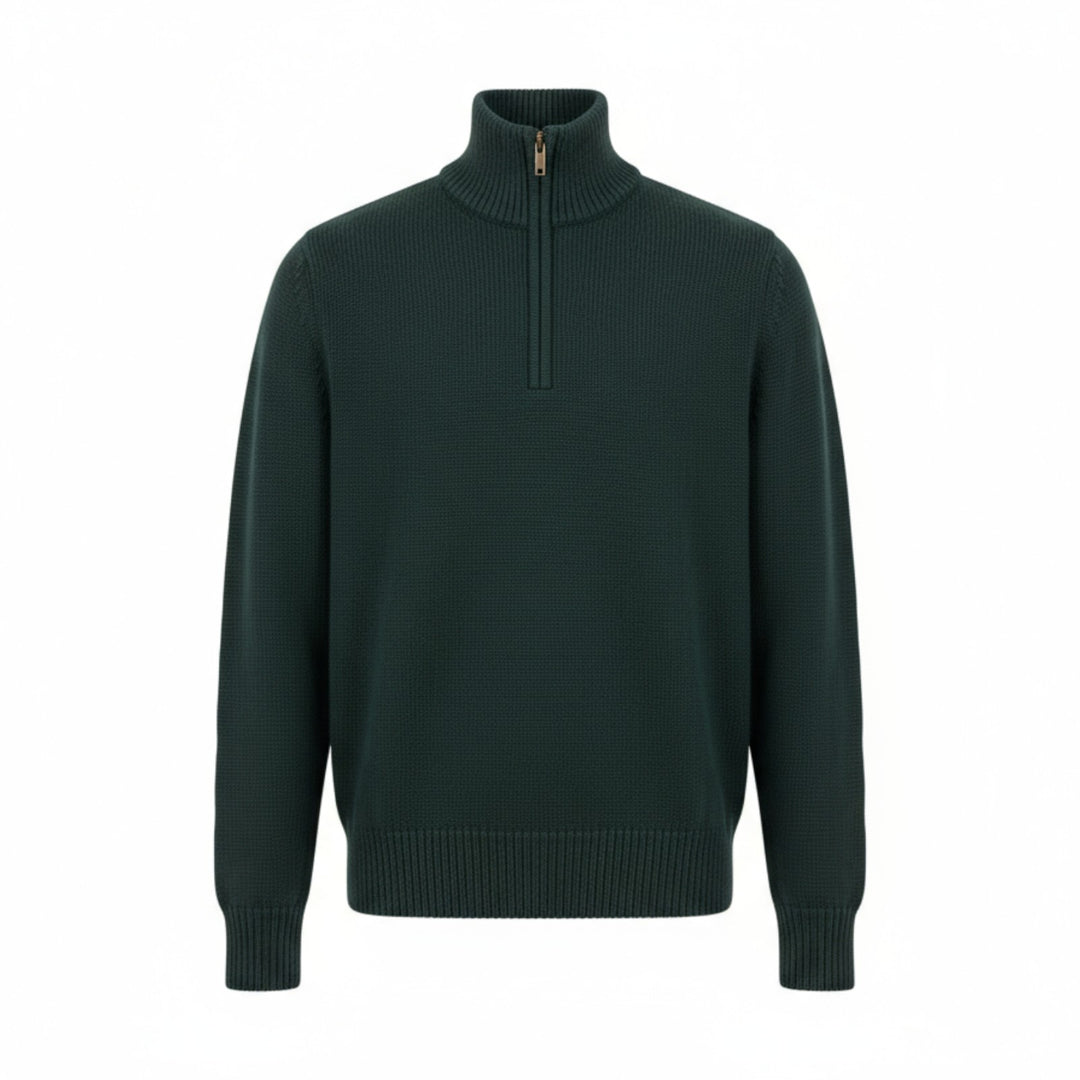 GREEN MERINO WOOL 5-GAUGE ZIP-UP SWEATER