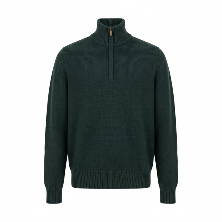 GREEN MERINO WOOL 5-GAUGE ZIP-UP SWEATER