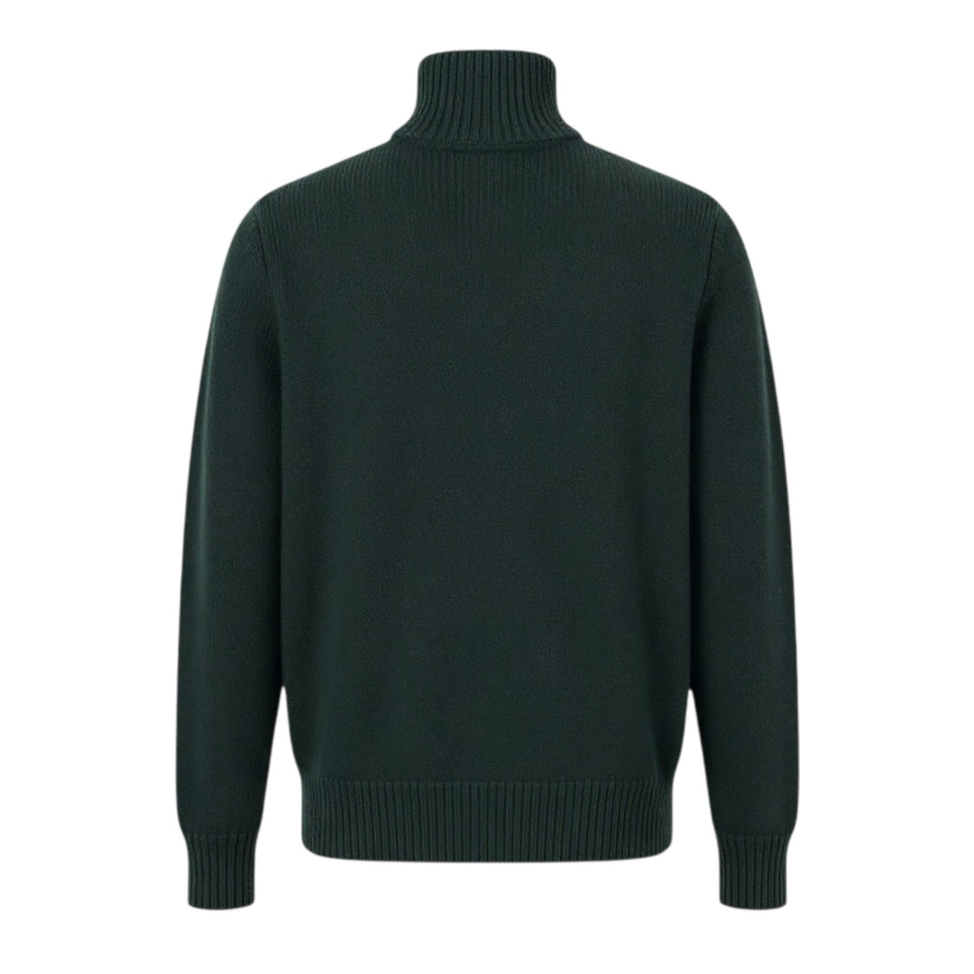 GREEN MERINO WOOL 5-GAUGE ZIP-UP SWEATER