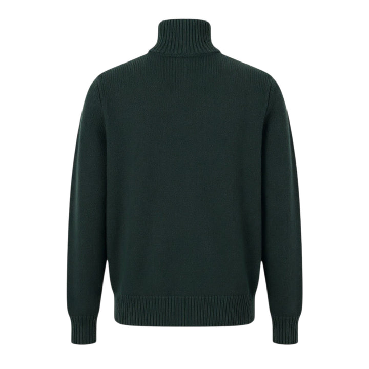 GREEN MERINO WOOL 5-GAUGE ZIP-UP SWEATER