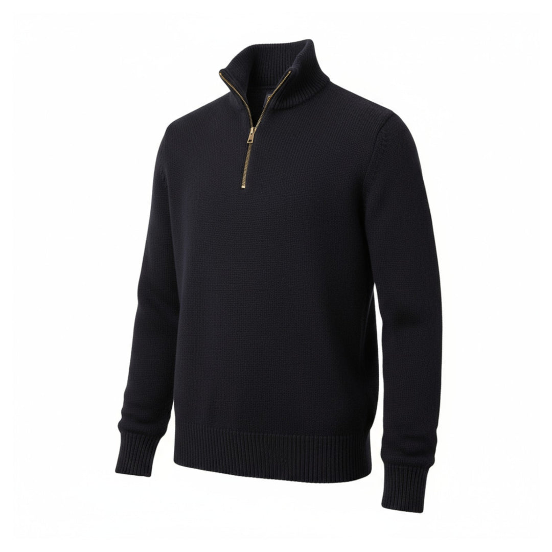 BLUE MERINO WOOL 5-GAUGE ZIP-UP SWEATER