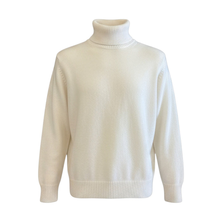 WHITE MERINO WOOL 5-GRAIN HIGH NECK SWEATER