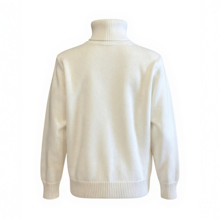 WHITE MERINO WOOL 5-GRAIN HIGH NECK SWEATER