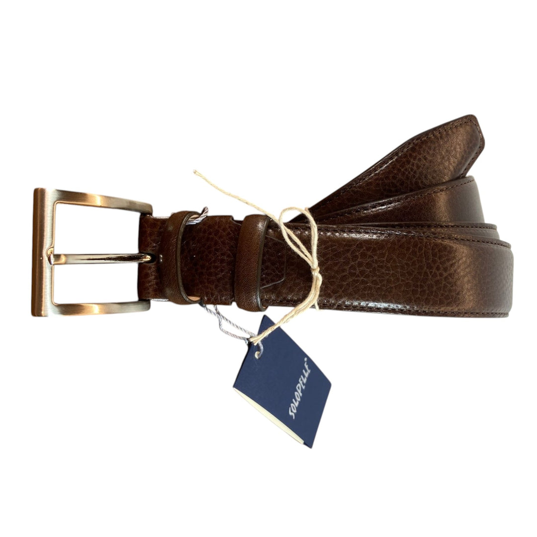 GENUINE BUTTONED BROWN LEATHER BELT