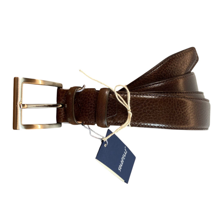 GENUINE BUTTONED BROWN LEATHER BELT