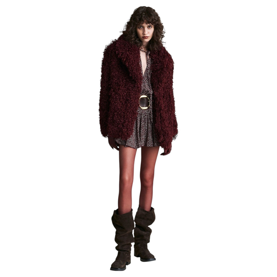 BURGUNDY POLKA DOT ECO FUR