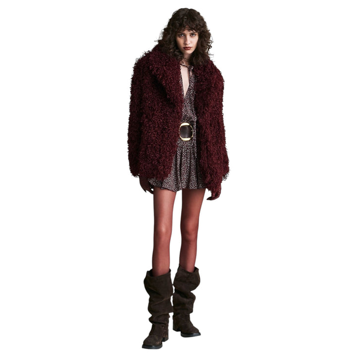 BURGUNDY POLKA DOT ECO FUR
