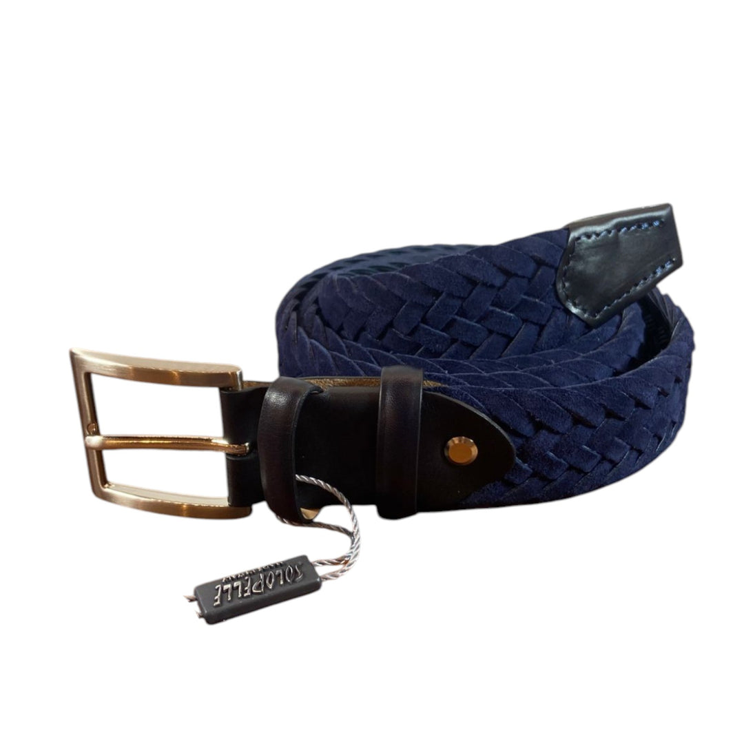 BLUE SUEDE GENUINE BRAIDED LEATHER BELT