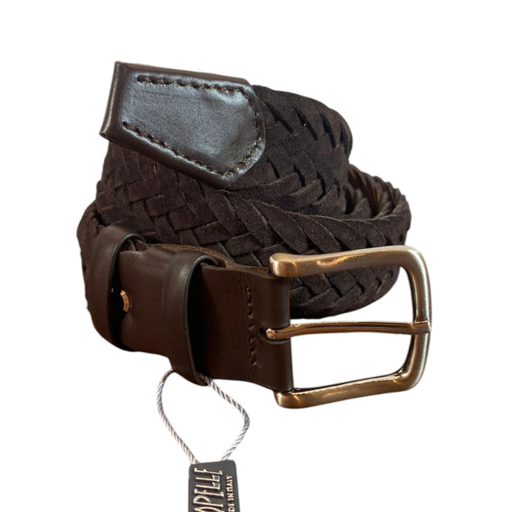BROWN SUEDE GENUINE BRAIDED BELT