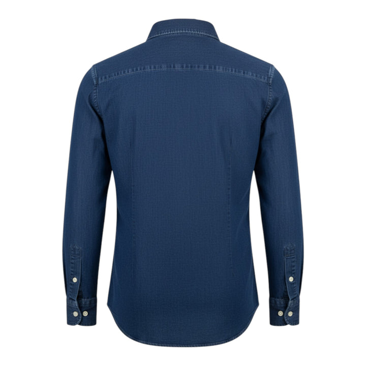 Camicia Denim Manica Lunga Custom Tailor Fit Lino Cotone Blu