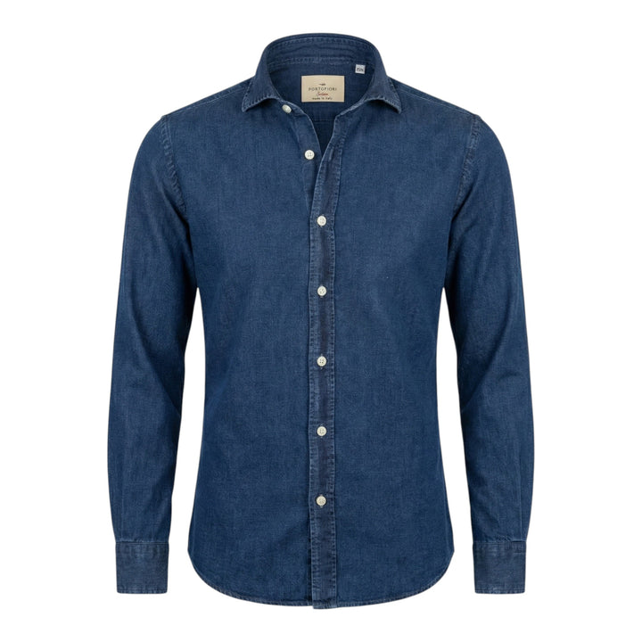 Camicia Denim Manica Lunga Custom Tailor Fit Lino Cotone Blu