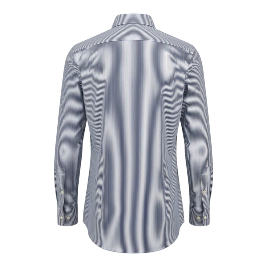 Camicia Manica Lunga Custom Fit Cotone Rigata Blu-Bianco