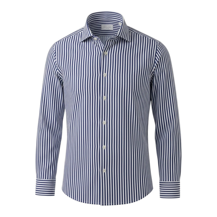 Camicia Manica Lunga Slim Fit No Stiro Rigata Blu-Bianco