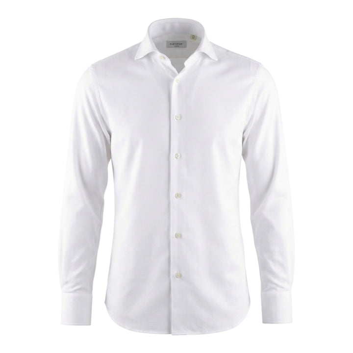 Camicia Polo Oxford Manica Lunga Custom Fit Cotone Bianco