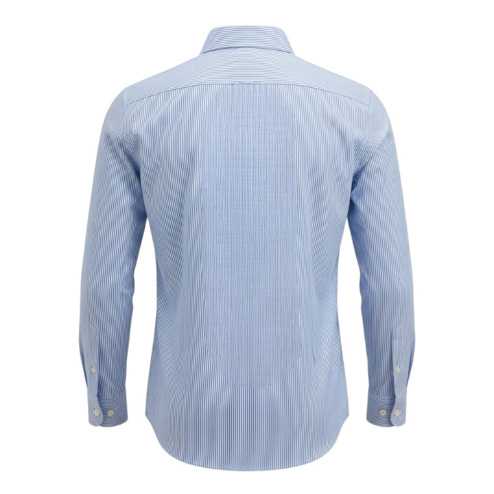 Camicia Manica Lunga Custom Fit Cotone Rigata Celeste-Bianco