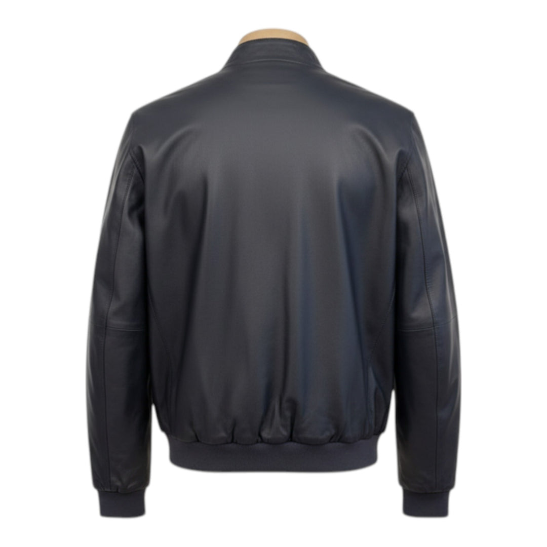 Wendejacke aus echtem Leder Nylon Marineblau-Militär