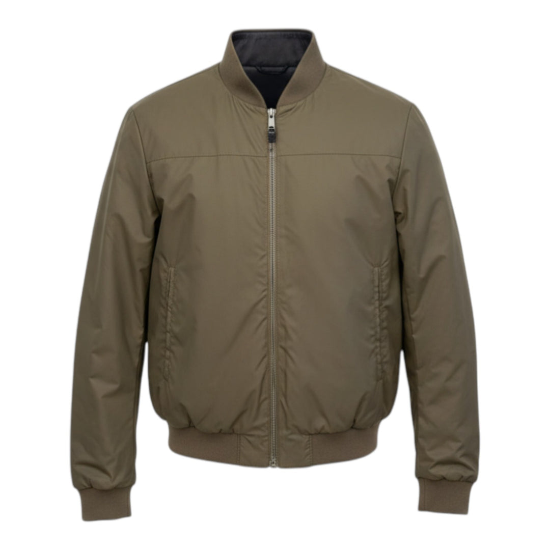 Wendbare Echtlederjacke Nylon Dunkelbraun-Militärgrün