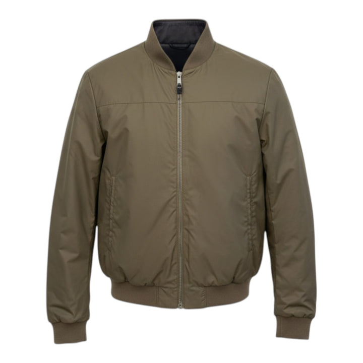 Wendbare Echtlederjacke Nylon Dunkelbraun-Militärgrün