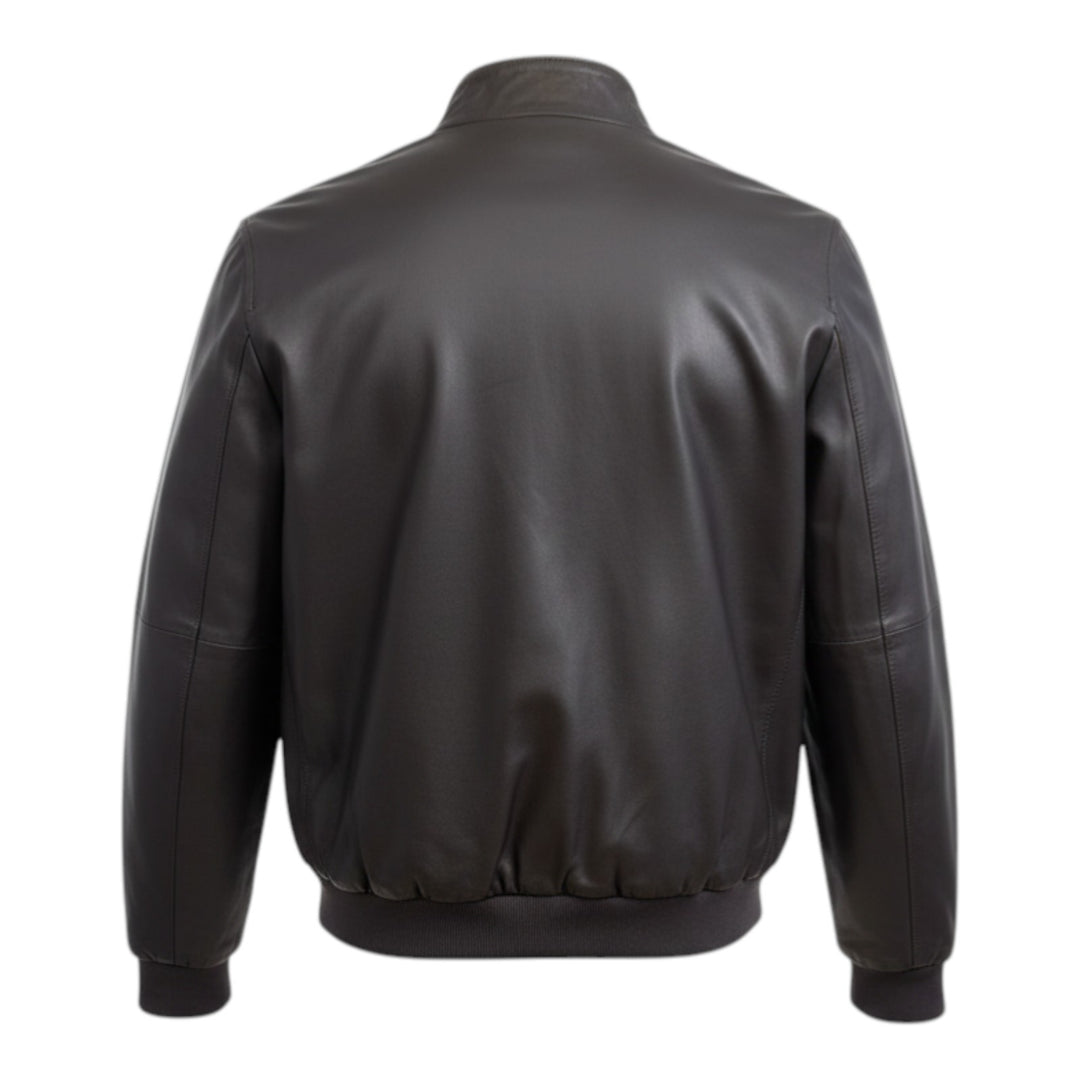Wendbare Echtlederjacke Nylon Dunkelbraun-Militärgrün