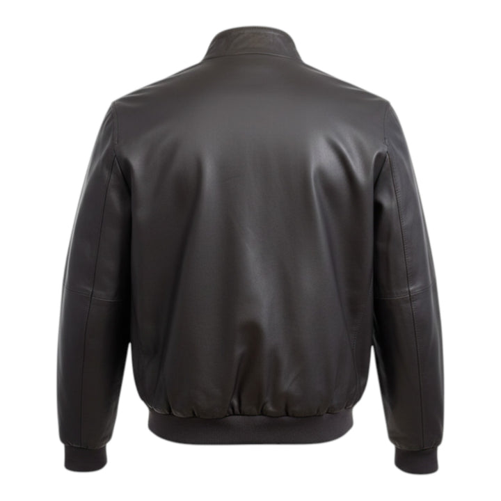 Wendbare Echtlederjacke Nylon Dunkelbraun-Militärgrün