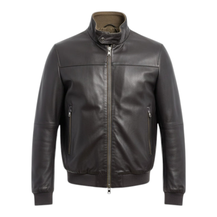 Wendbare Echtlederjacke Nylon Dunkelbraun-Militärgrün