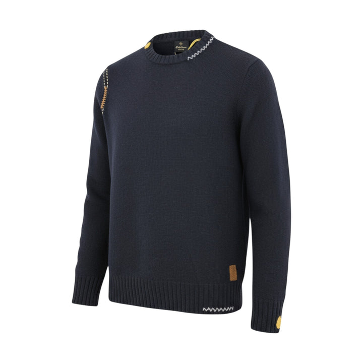 BLAUER WOLLPULLOVER MIT RUNDHALSAUSSCHNITT