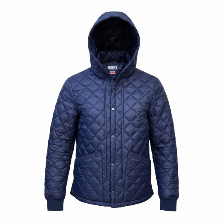 Gesteppte Jacke mit blauer Kapuze
