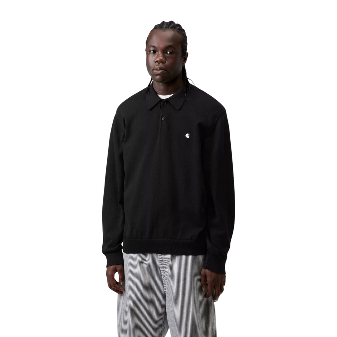 Langarm-Polohemd Madison, Schwarz/Weiß