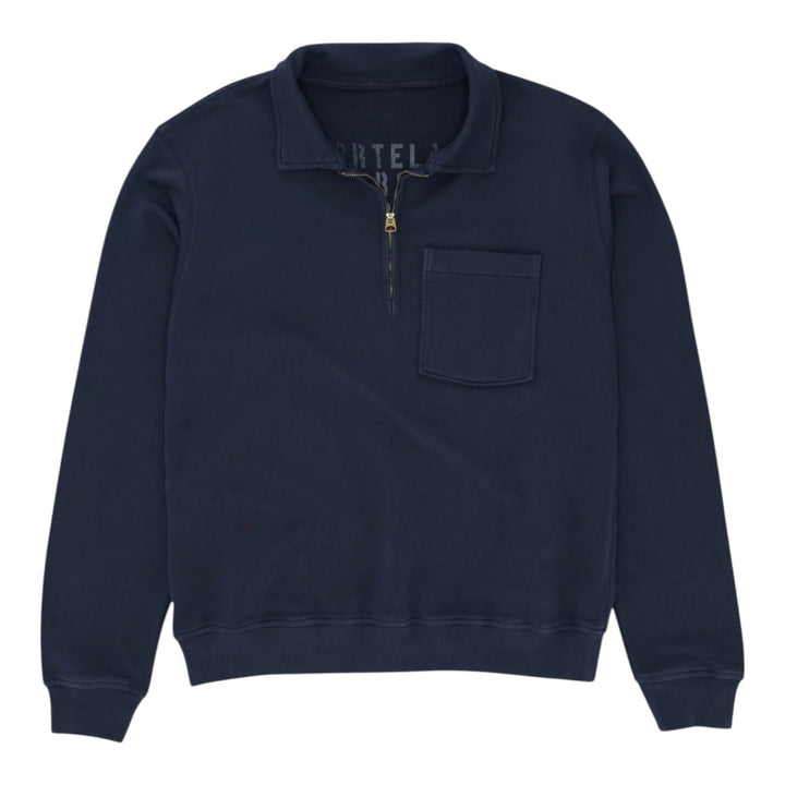 Yale Felpa in Jersey Garzato con Colletto e Zip Navy