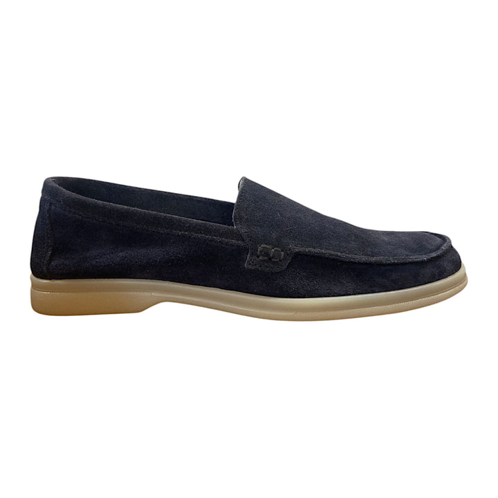 Mocassino Suola Gomma Pelle Scamosciata Blu