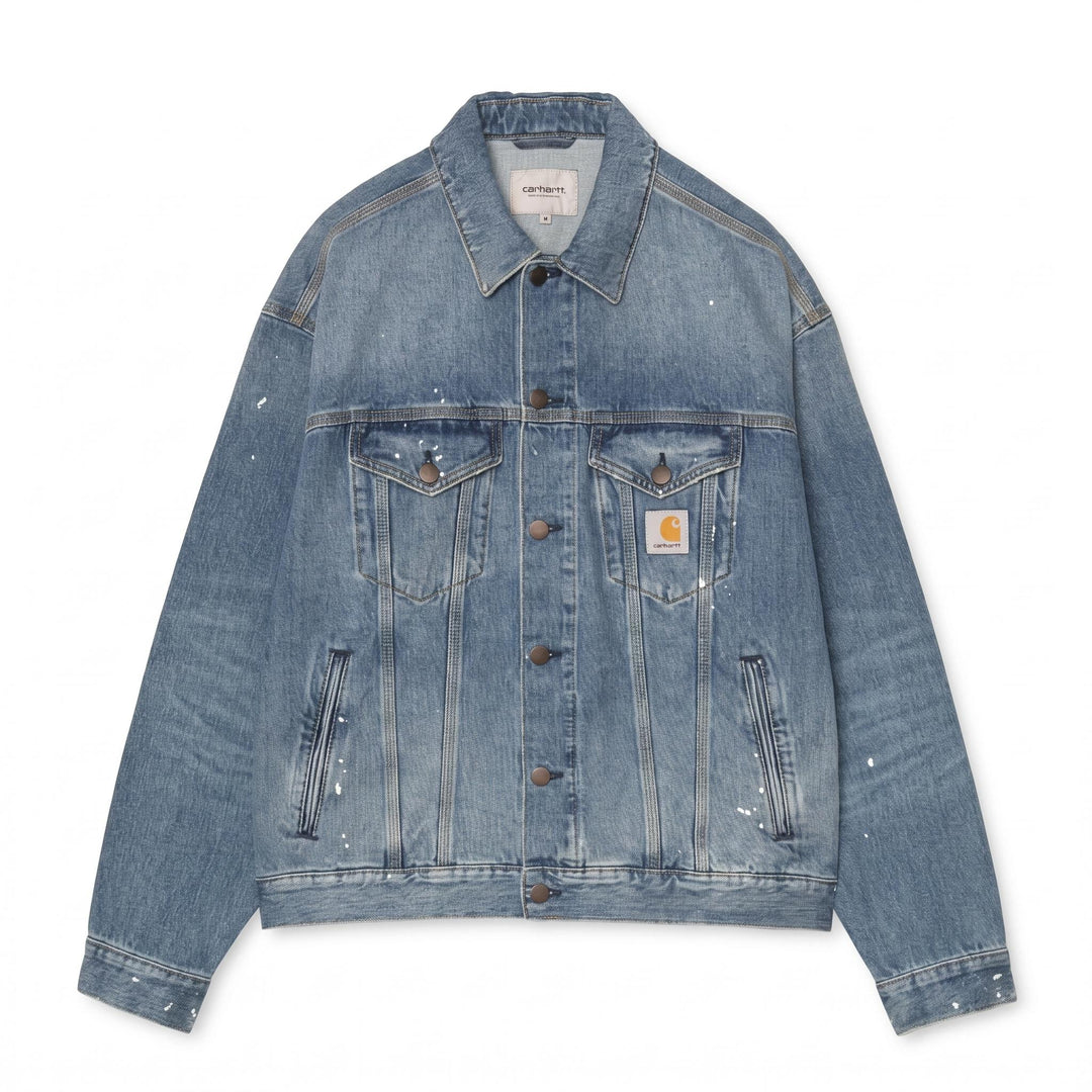 Carhartt Wip HELSTON JACKET BLUE DESTROY WASH SPLATTER Blu - foto 1