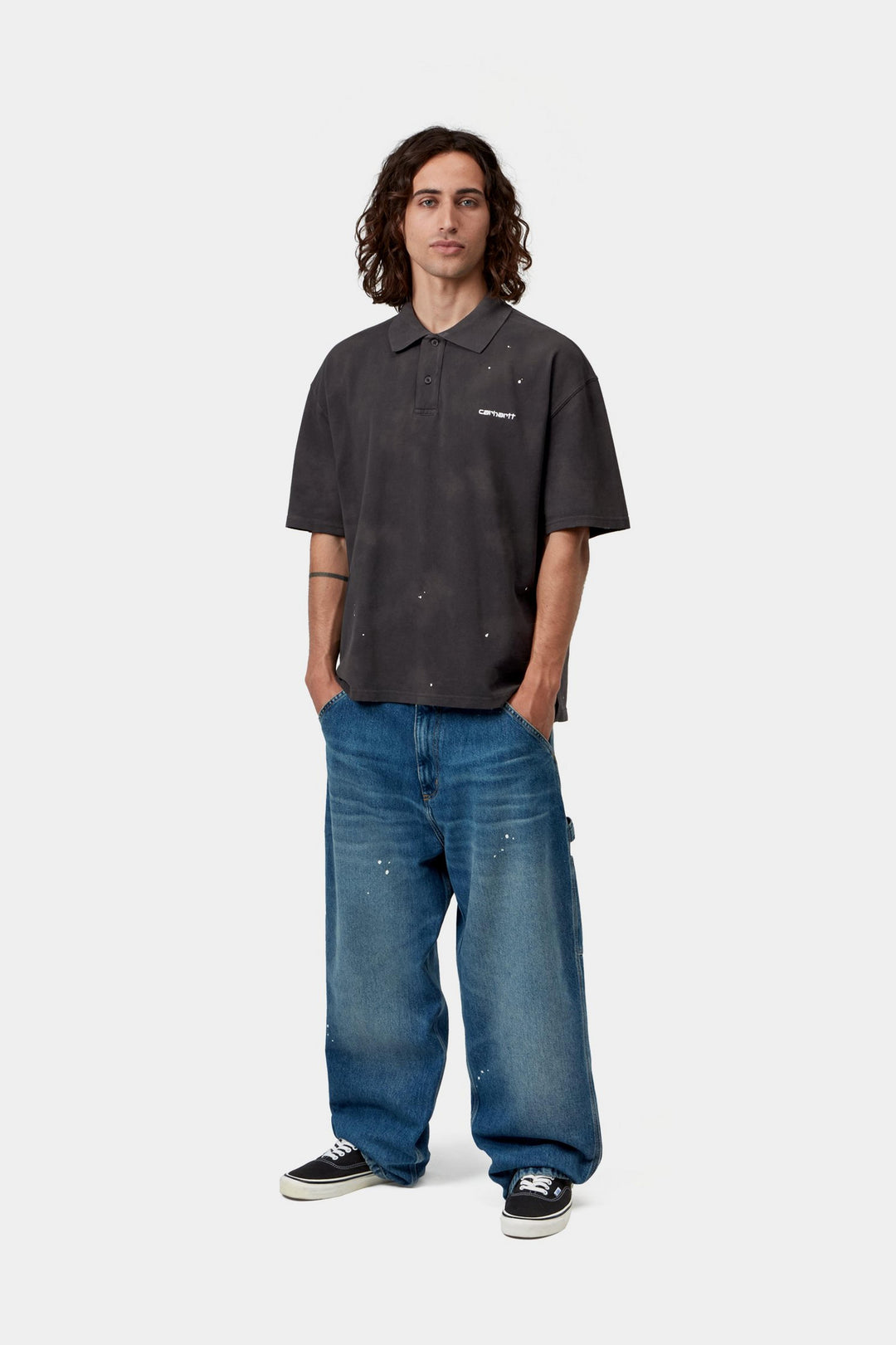 Carhartt Wip S/S PAINTER POLO BLACK DESTROY WASH SPLATTER Nero - foto 5