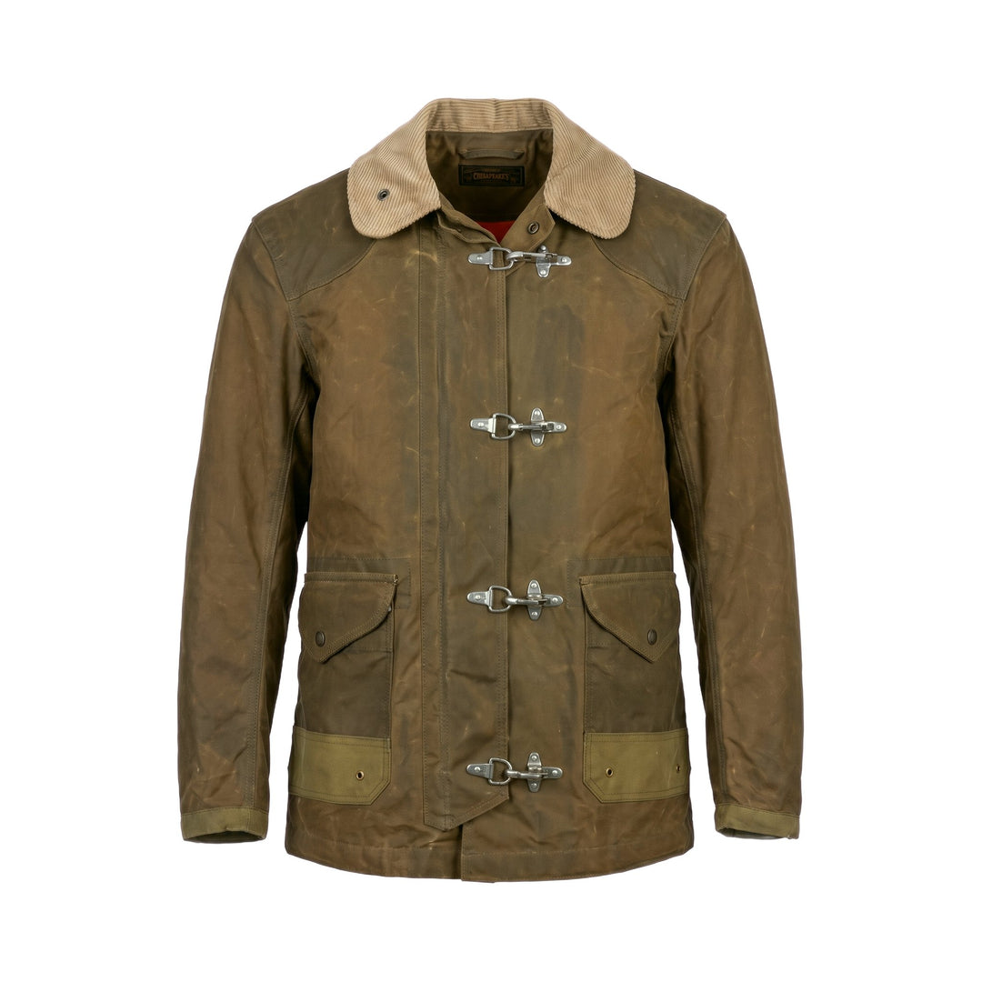 Giacca Fireman in cotone cerato con ganci metallici Chesapeake's, vista frontale