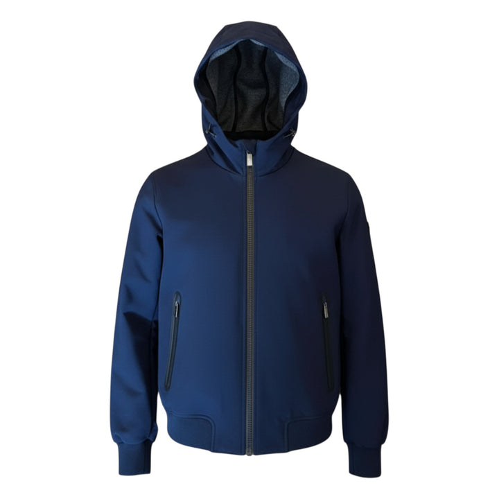 BLAUE TECHNISCHE FLEECE-BOMBERJACKE MIT KAPUZE