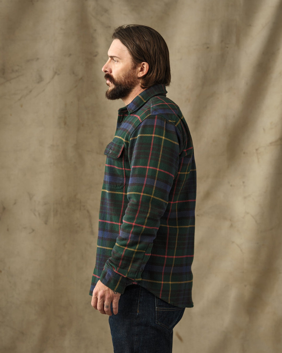 Filson Vintage Flannel Work Shirt Green/Navy Plaid Verde - foto 3