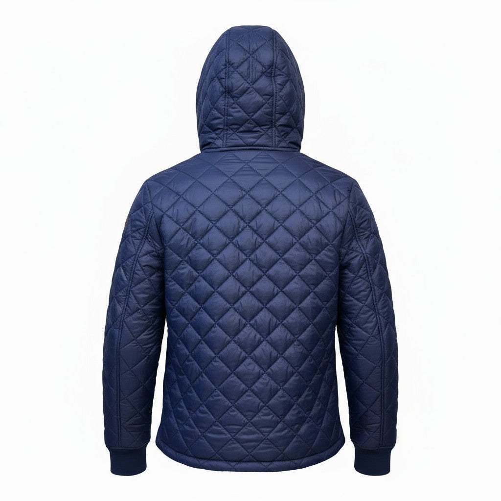 Gesteppte Jacke mit blauer Kapuze