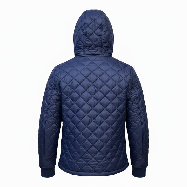 Gesteppte Jacke mit blauer Kapuze