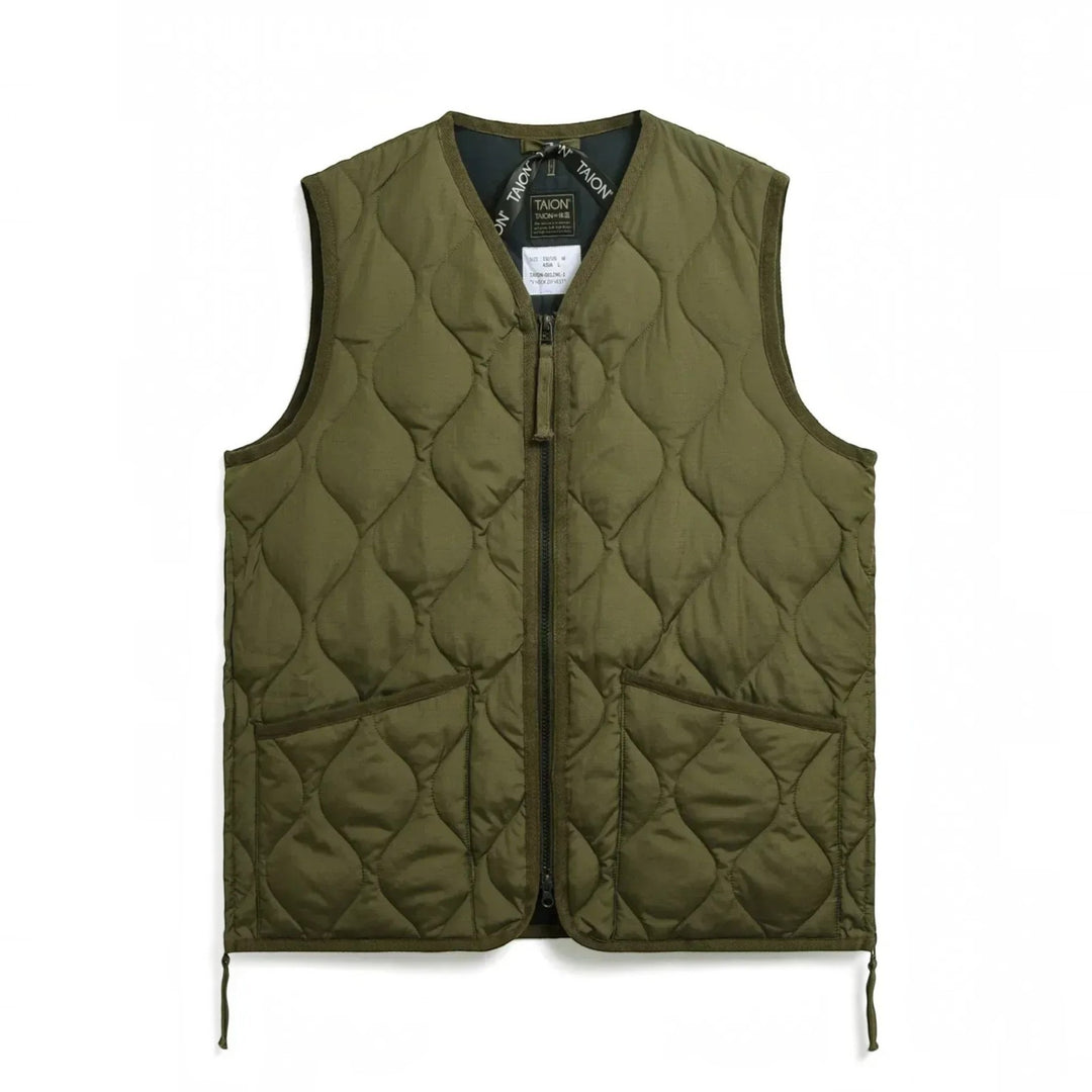 UNISEX MILITARY ZIP V NECK DOWN VEST (Hard Shell) MILITARY