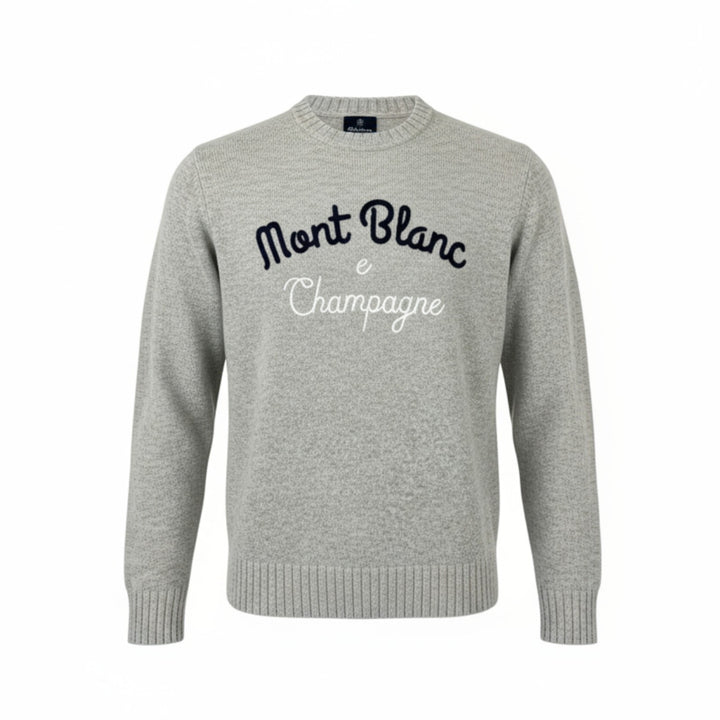 CREW NECK WOOL SWEATER WITH MONT BLANC EMBROIDERY, GREY