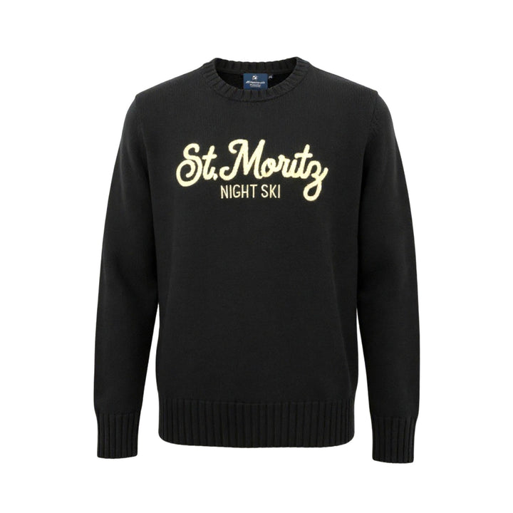 ST. MORITS EMBROIDERED CREW NECK WOOL SWEATER IN BLACK