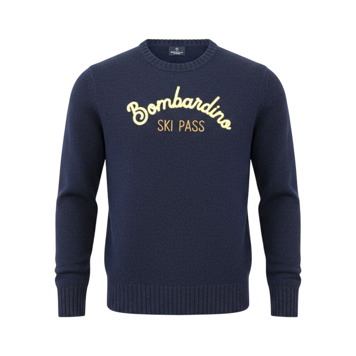 CREW NECK WOOL SWEATER WITH BLUE BOMBARDINO EMBROIDERY