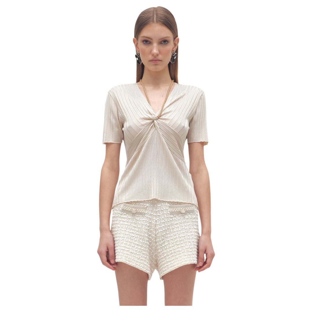 MAGLA SCOLLO V VISCOSA LUCIDA BEIGE