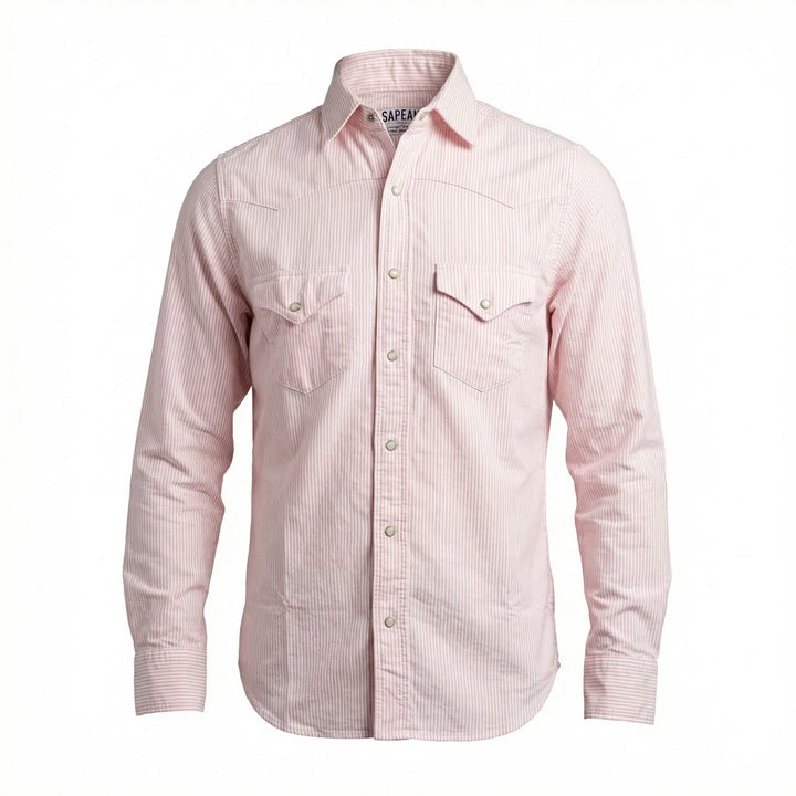 Western Oxford Shirt Flagstaf Rigata Bianco-Rosa