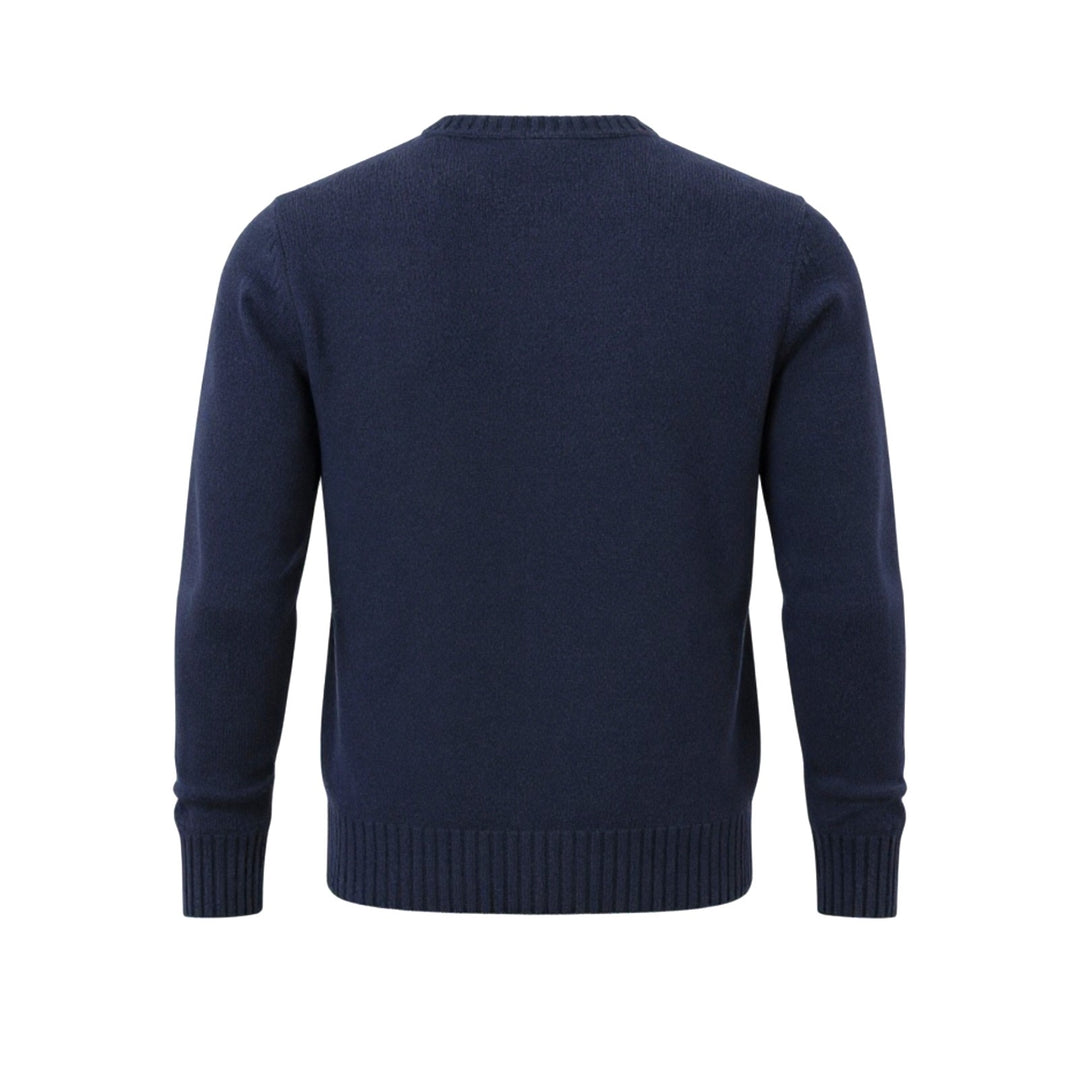 CREW NECK WOOL SWEATER WITH BLUE BOMBARDINO EMBROIDERY