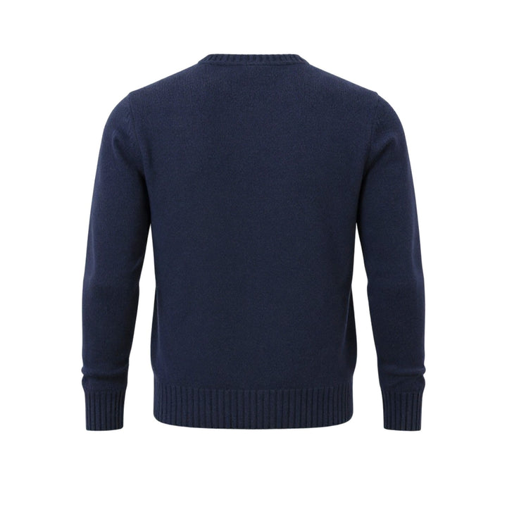 CREW NECK WOOL SWEATER WITH BLUE BOMBARDINO EMBROIDERY